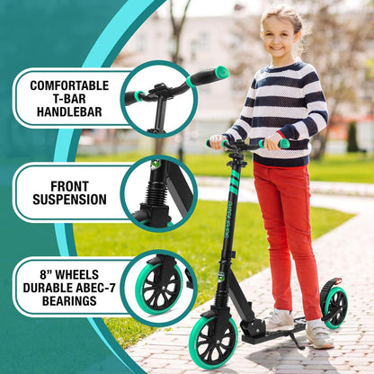 Kick Scooter for Teens & Adults Smooth Ride Alloy Deck Aqua