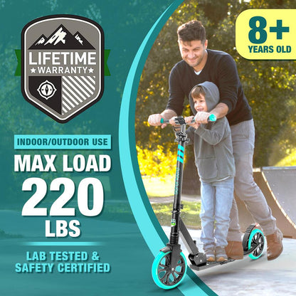 Kick Scooter for Teens & Adults Smooth Ride Alloy Deck Aqua