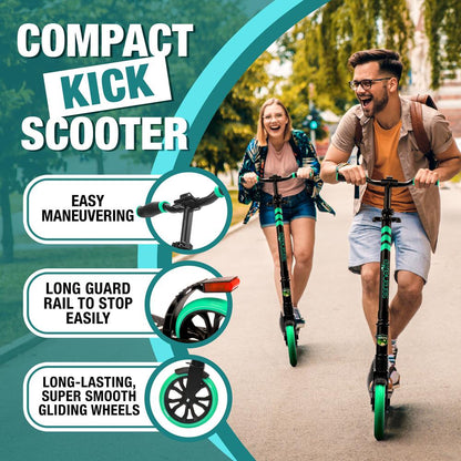 Kick Scooter for Teens & Adults Smooth Ride Alloy Deck Aqua