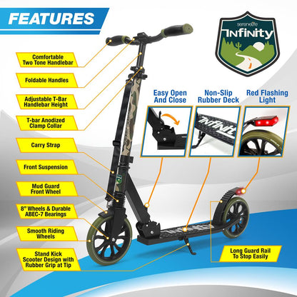 Kick Scooter for Teens & Adults Smooth Ride Alloy Deck Camouflage