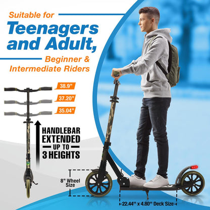 Kick Scooter for Teens & Adults Smooth Ride Alloy Deck Camouflage