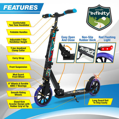 Kick Scooter for Teens & Adults Adjustable Alloy Deck Graffiti Design