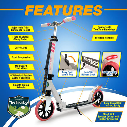 Kick Scooter for Teens & Adults Adjustable Alloy Deck Pink