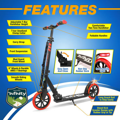 Foldable Kick Scooter for Teens & Adults Smooth Wheels Alloy Deck Red
