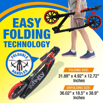 Foldable Kick Scooter for Teens & Adults Smooth Wheels Alloy Deck Red