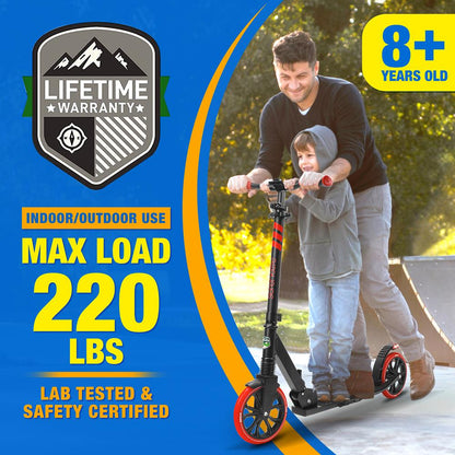 Foldable Kick Scooter for Teens & Adults Smooth Wheels Alloy Deck Red