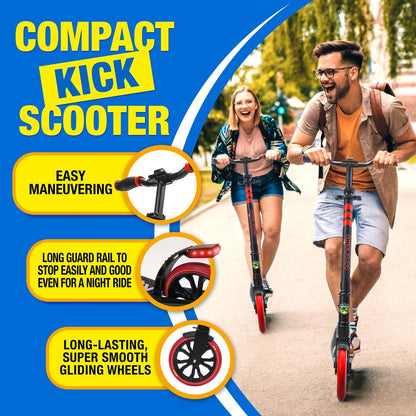 Foldable Kick Scooter for Teens & Adults Smooth Wheels Alloy Deck Red