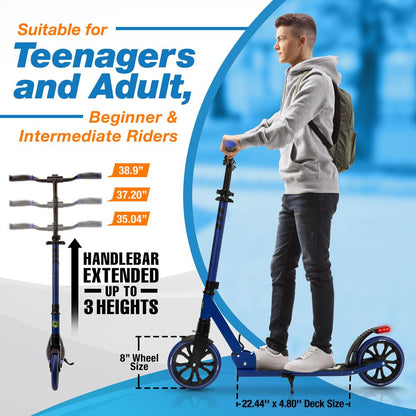 Folding Kick Scooter for Teens/Adults Smooth Ride Alloy Deck Blue