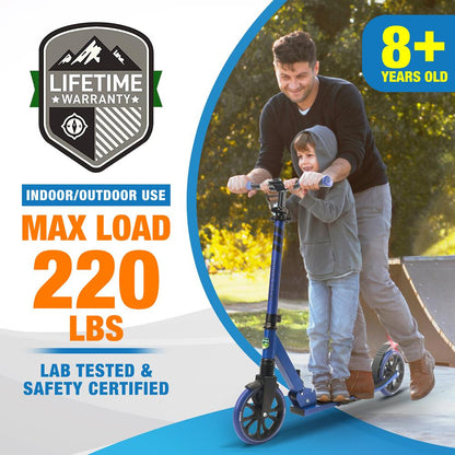 Folding Kick Scooter for Teens/Adults Smooth Ride Alloy Deck Blue