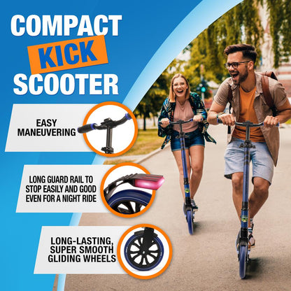 Folding Kick Scooter for Teens/Adults Smooth Ride Alloy Deck Blue