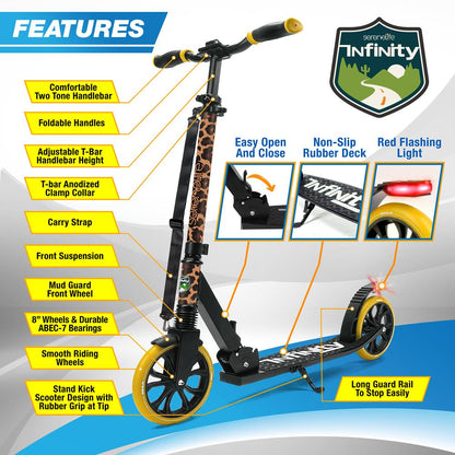 Kick Scooter for Teens & Adults Foldable Alloy Deck Leopard Design