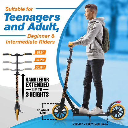 Kick Scooter for Teens & Adults Foldable Alloy Deck Leopard Design