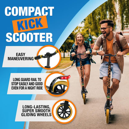 Kick Scooter for Teens & Adults Foldable Alloy Deck Leopard Design
