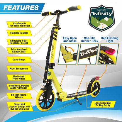 Lightweight And Foldable Kick Scooter - Adjustable Scooter For Teens And Adult Alloy Deck With High Impact Wheels (Yellow)