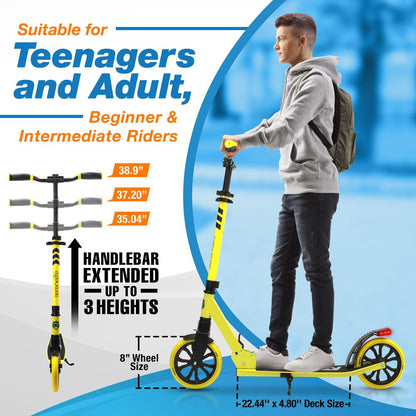 Lightweight And Foldable Kick Scooter - Adjustable Scooter For Teens And Adult Alloy Deck With High Impact Wheels (Yellow)
