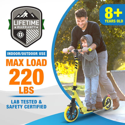 Lightweight And Foldable Kick Scooter - Adjustable Scooter For Teens And Adult Alloy Deck With High Impact Wheels (Yellow)