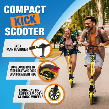Lightweight And Foldable Kick Scooter - Adjustable Scooter For Teens And Adult Alloy Deck With High Impact Wheels (Yellow)