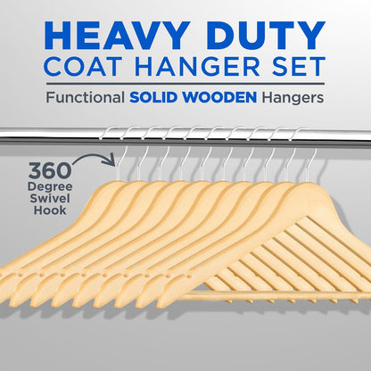 Wooden Hangers 50-Pack Heavy Duty 360° Swivel Hook Natural Wood