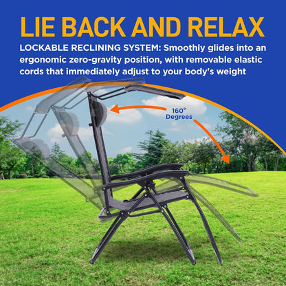Zero Gravity Lounge Chairs 2-Pack Adjustable Canopy Steel & Textilene Gray