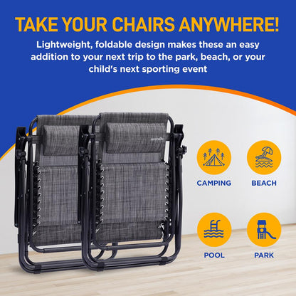 Zero Gravity Lounge Chairs 2-Pack Adjustable Canopy Steel & Textilene Gray