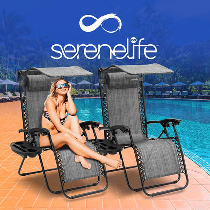 Zero Gravity Lounge Chairs 2-Pack Adjustable Canopy Steel & Textilene Gray