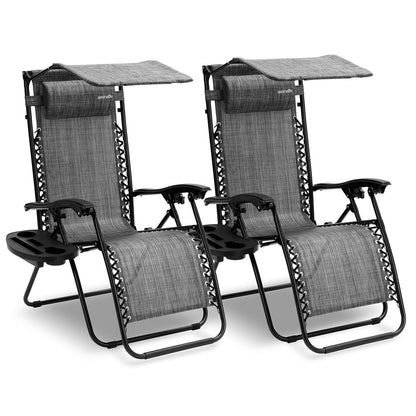 Zero Gravity Lounge Chairs 2-Pack Adjustable Canopy Steel & Textilene Gray