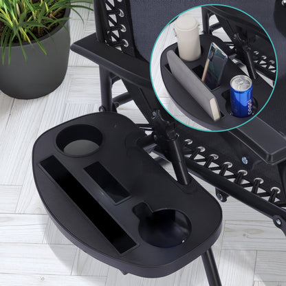 Outdoor Adjustable Zero Gravity Lounge Chair Recliners With Plastic Cup Holder Side Table And Padded Headrest Pillows 2 Pack (Black)