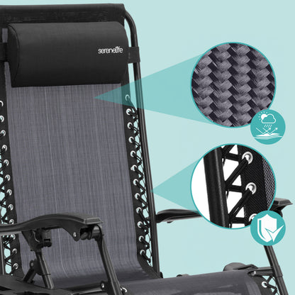 Outdoor Adjustable Zero Gravity Lounge Chair Recliners With Plastic Cup Holder Side Table And Padded Headrest Pillows 2 Pack (Black)