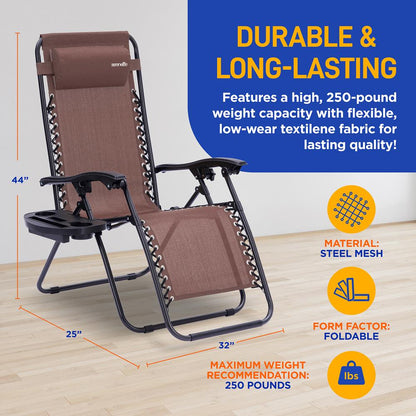 Zero Gravity Recliner Chairs 2-Pack Ultimate Comfort Steel Brown