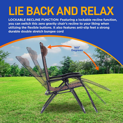 Zero Gravity Recliner Chairs 2-Pack Ultimate Comfort Steel Brown
