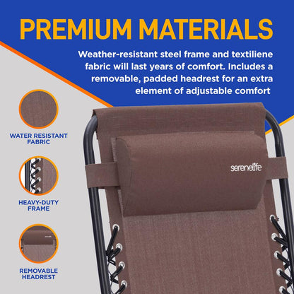 Zero Gravity Recliner Chairs 2-Pack Ultimate Comfort Steel Brown