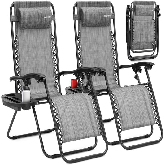 Zero Gravity Chairs Set of 2 Ultimate Comfort Steel Mesh Gray