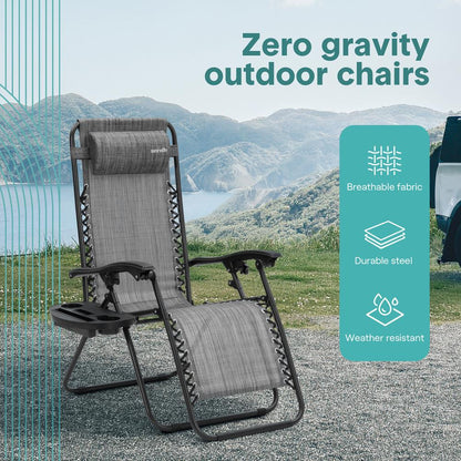 Zero Gravity Chairs Set of 2 Ultimate Comfort Steel Mesh Gray