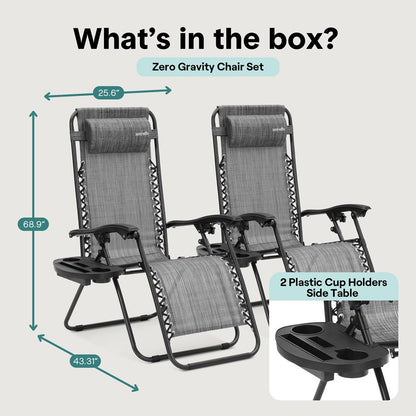 Zero Gravity Chairs Set of 2 Ultimate Comfort Steel Mesh Gray
