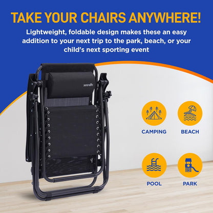 Zero Gravity Chair Set 2-Pack Ultimate Comfort Steel & Textilene Fabric