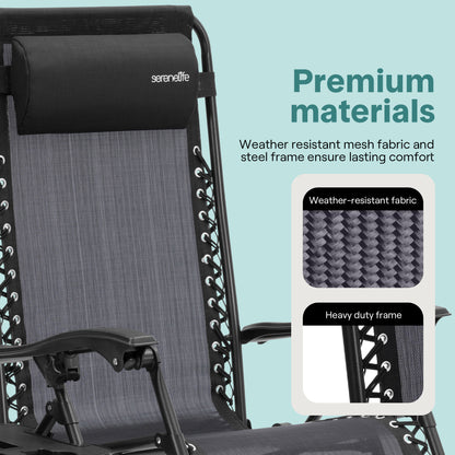 Outdoor Adjustable Zero Gravity Lounge Chair Recliners With Table And Padded Headrest Pillows 2 Pack (Black)