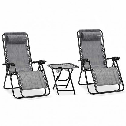 Zero Gravity Chair Set 2-Pack Ultimate Comfort Steel & Textilene Gray