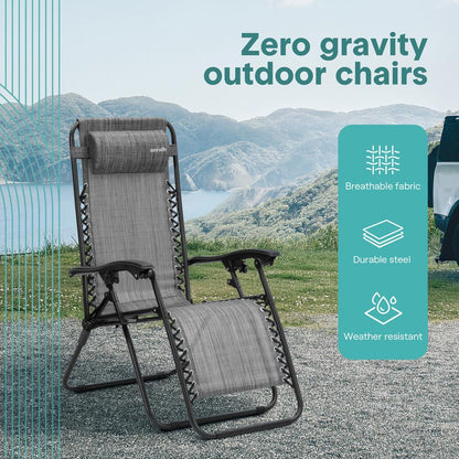 Zero Gravity Chair Set 2-Pack Ultimate Comfort Steel & Textilene Gray