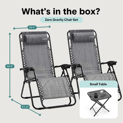 Zero Gravity Chair Set 2-Pack Ultimate Comfort Steel & Textilene Gray