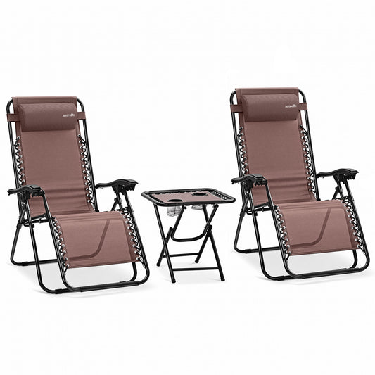 Outdoor Adjustable Zero Gravity Lounge Chair Recliners With Table And Padded Headrest Pillows 2 Pack (Brown)