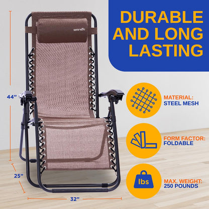 Outdoor Zero Gravity Recliner Set Ultimate Comfort Steel & Textilene Brown