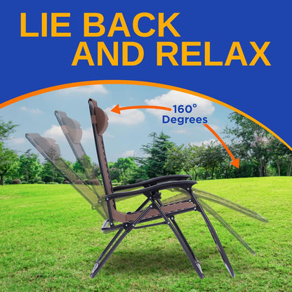 Outdoor Zero Gravity Recliner Set Ultimate Comfort Steel & Textilene Brown