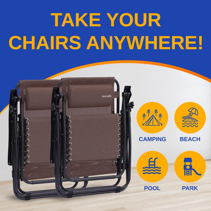 Outdoor Zero Gravity Recliner Set Ultimate Comfort Steel & Textilene Brown