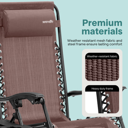 Outdoor Adjustable Zero Gravity Lounge Chair Recliners With Table And Padded Headrest Pillows 2 Pack (Brown)