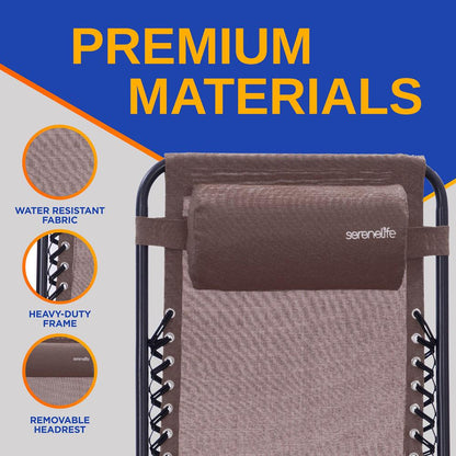 Outdoor Zero Gravity Recliner Set Ultimate Comfort Steel & Textilene Brown