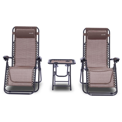 Outdoor Zero Gravity Recliner Set Ultimate Comfort Steel & Textilene Brown