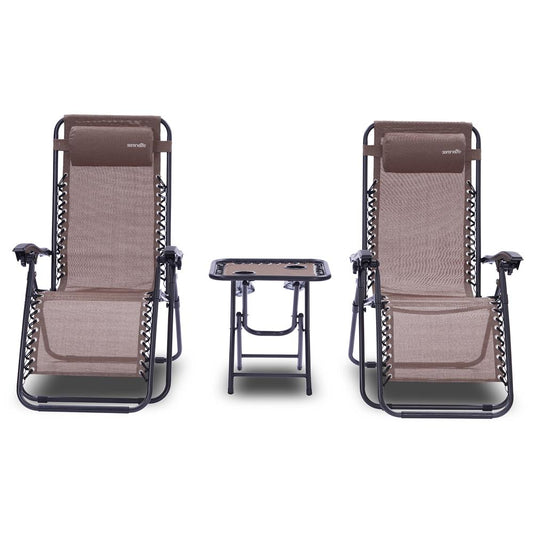 Outdoor Zero Gravity Recliner Set Ultimate Comfort Steel & Textilene Brown