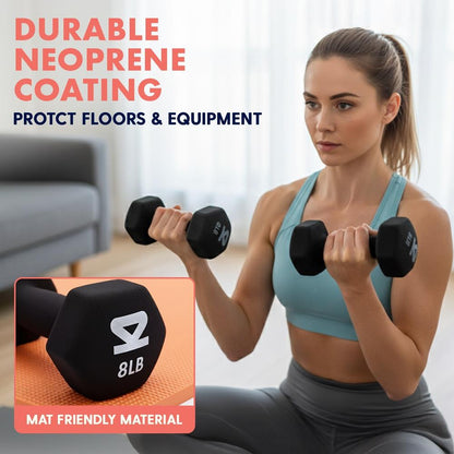 Neoprene Dumbbell Set With Stand – 32 Lb Total (3 5 8 Lb Weights) Anti-Slip Hex Design Compact Storage Rack Included (Black) - SQDBT30BK