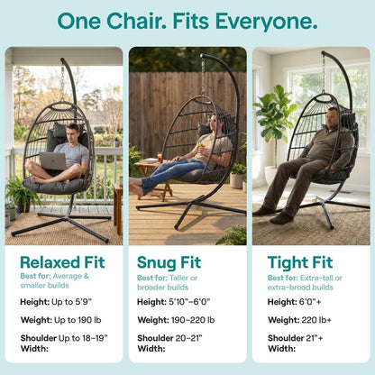 Foldable Egg Chair with Stand 350 lbs Capacity Rattan Wicker Gray